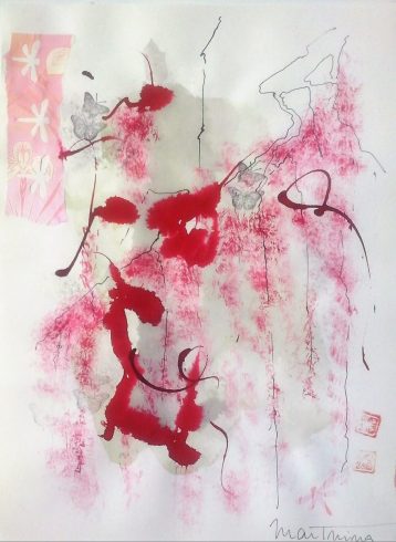 Libélulas y cerezo llorón 21x28