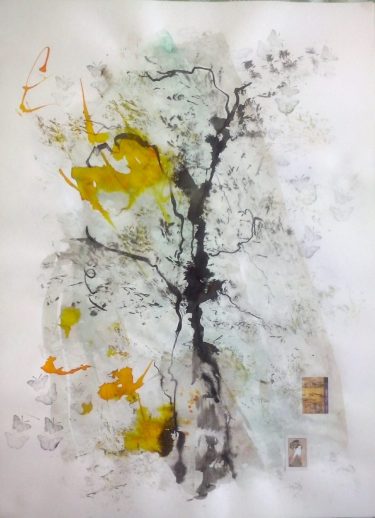 Árbol verde y mariposas 30x40